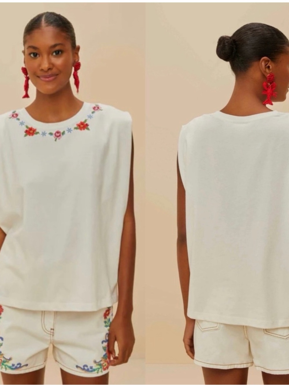 FARM Rio Ivory Embroidered Floral Tank